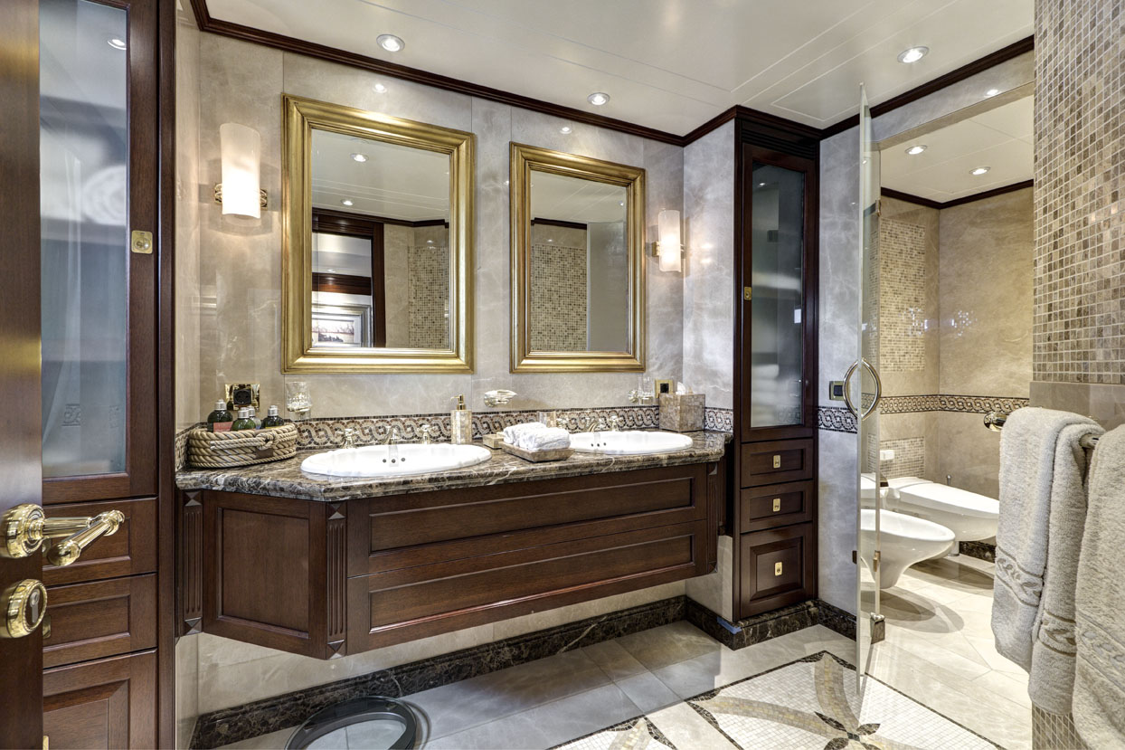m/y azteca ii yacht for charter master suite bathroom